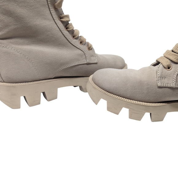 Prada Rocksand Light Beige Washed Denim Canvas Combat Lug Boots Size EU 38.5 - Picture 10 of 16